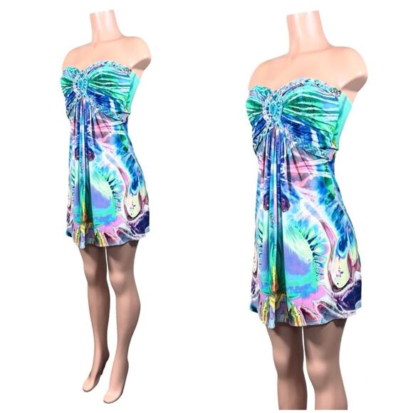 SKY WATERCOLOR MINI DRESS SZ L $120 - Picture 3 of 11